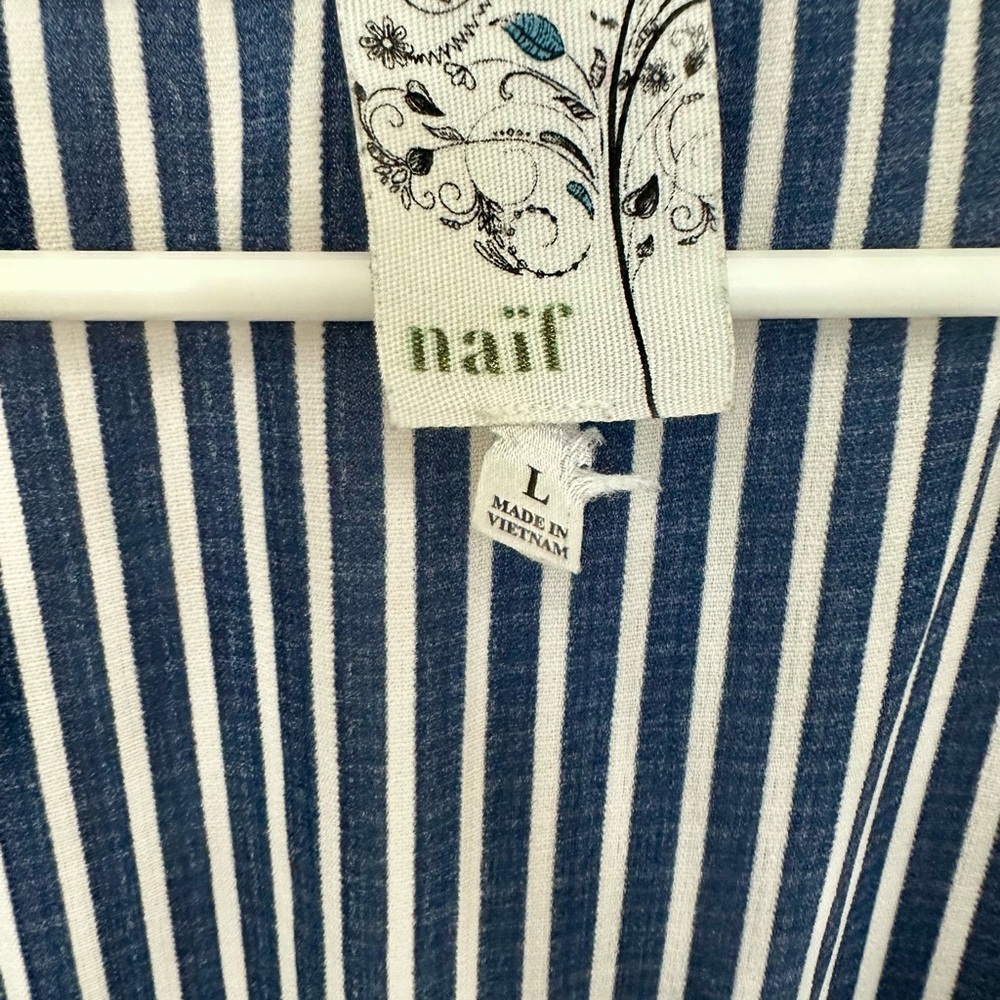NAIF Navy and White Striped Asymmetrical Dress - Picture 3 of 3
